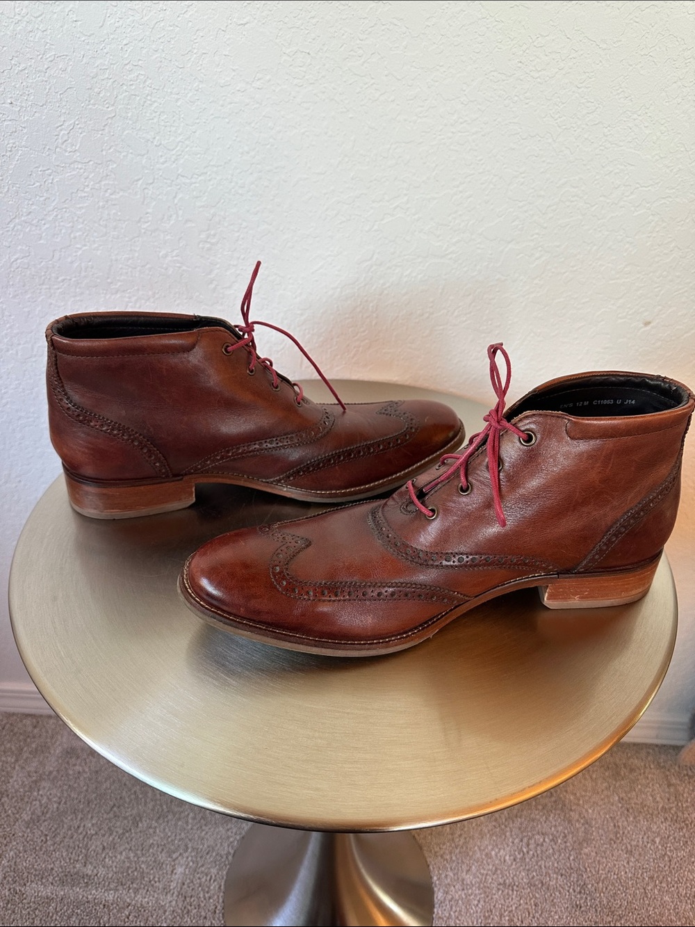 Cole Haan Brown Leather Chukka Wingtip Boots with Red Laces Sz 12 - Picture 7 of 10